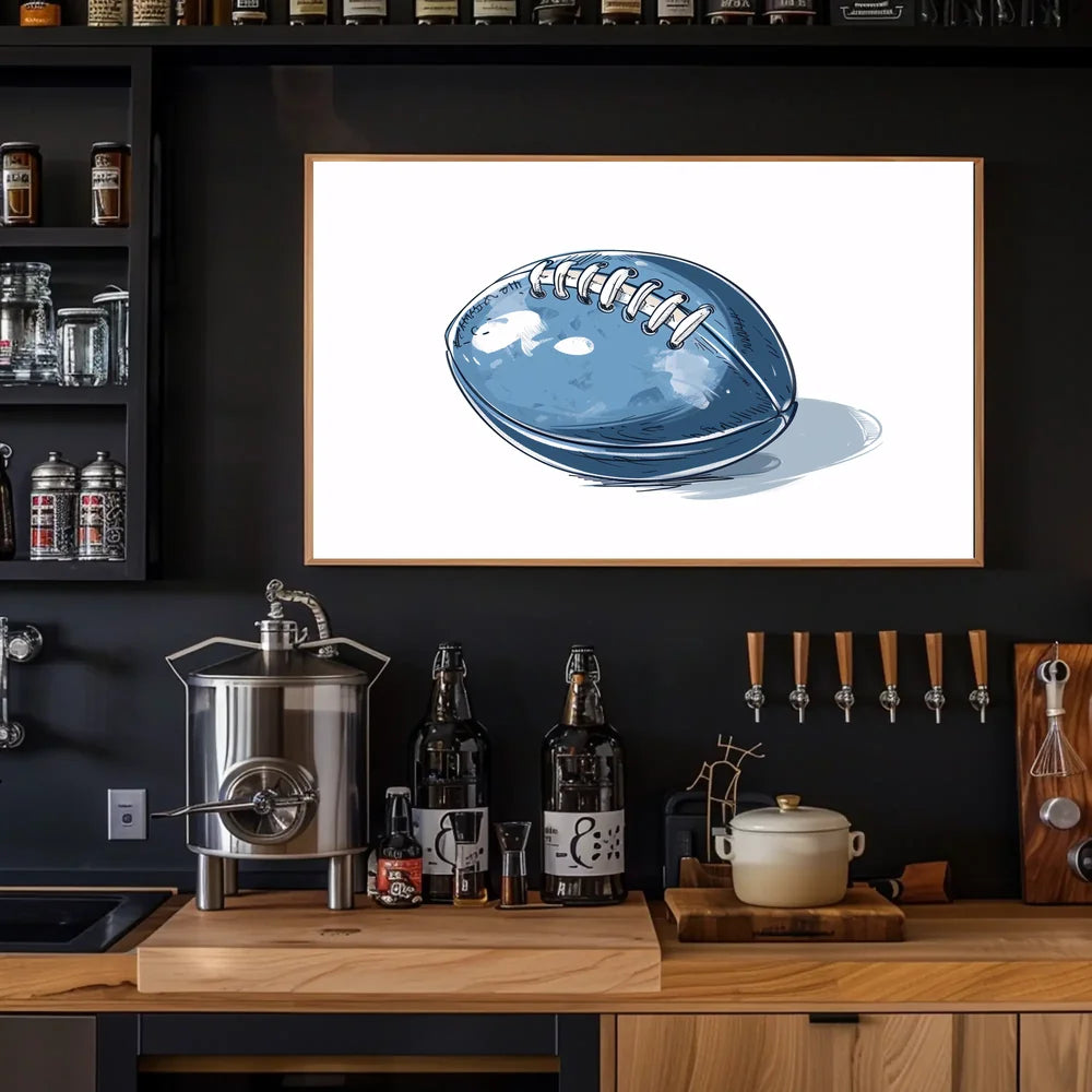 Stylized Blue American Football Art Poster