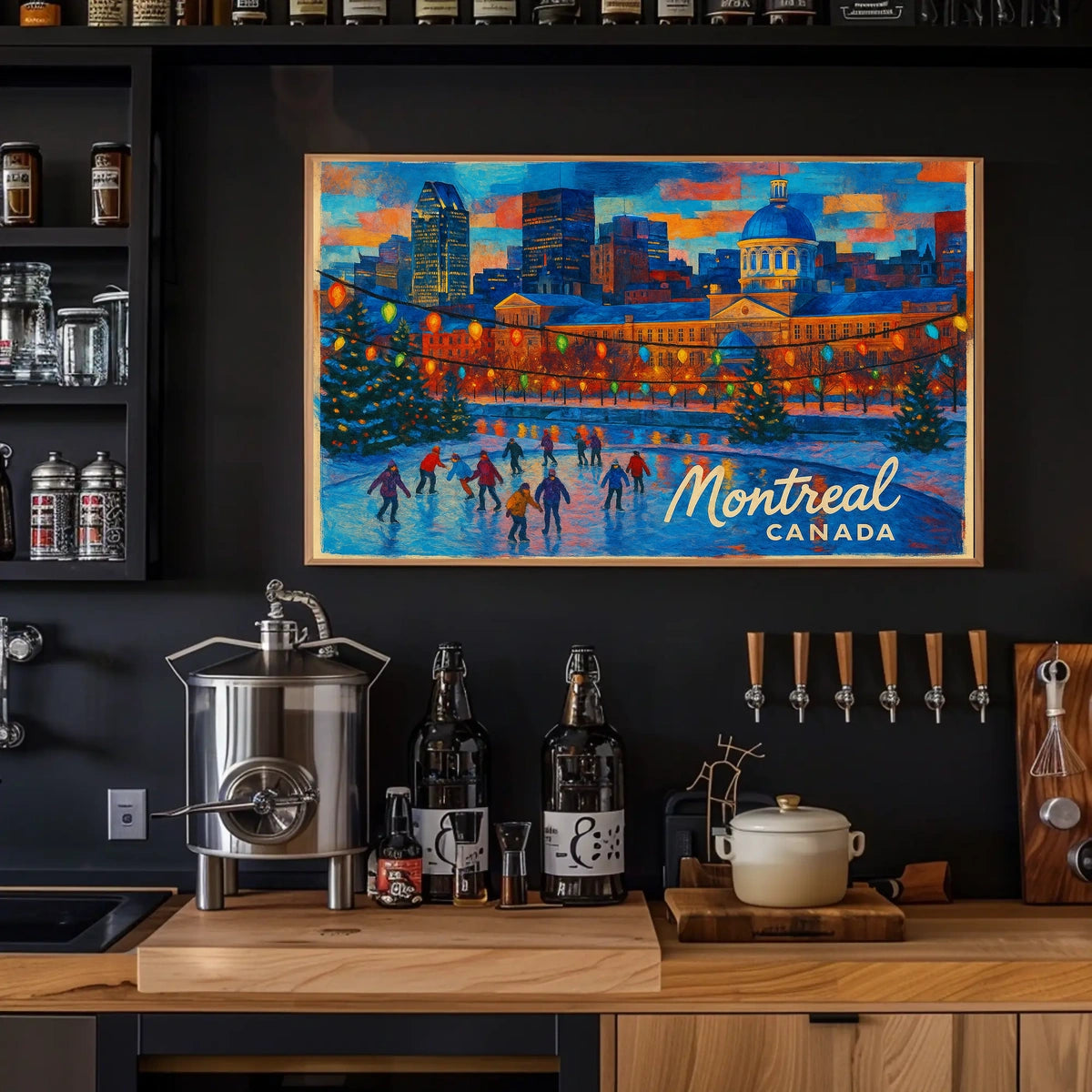 Montreal Cityscape Winter Travel Photography Realism Impressionism Canadian Snowy Urban Landscape Poster