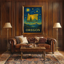 Oregon's Dreamy Landscape in Van Gogh's Style Artistic Poster