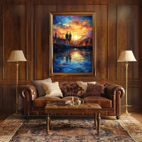 Dreamy Sunrise Gothic Cityscape Travel Poster