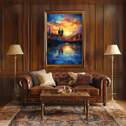 Dreamy Sunrise Gothic Cityscape Travel Poster