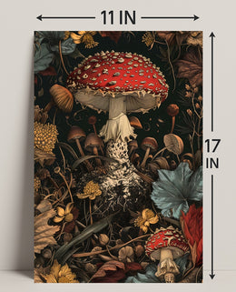 Lush Forest Floor with Enchanting Mushroom Fantasy Poster