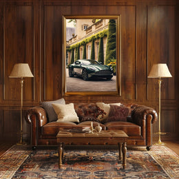 Luxury Green Sports Car at Elegant Mansion Poster