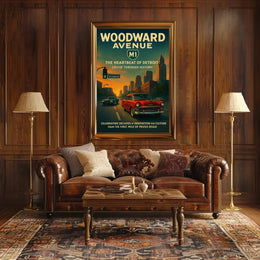Woodward Avenue Detroit Vintage Cultural Heritage Poster