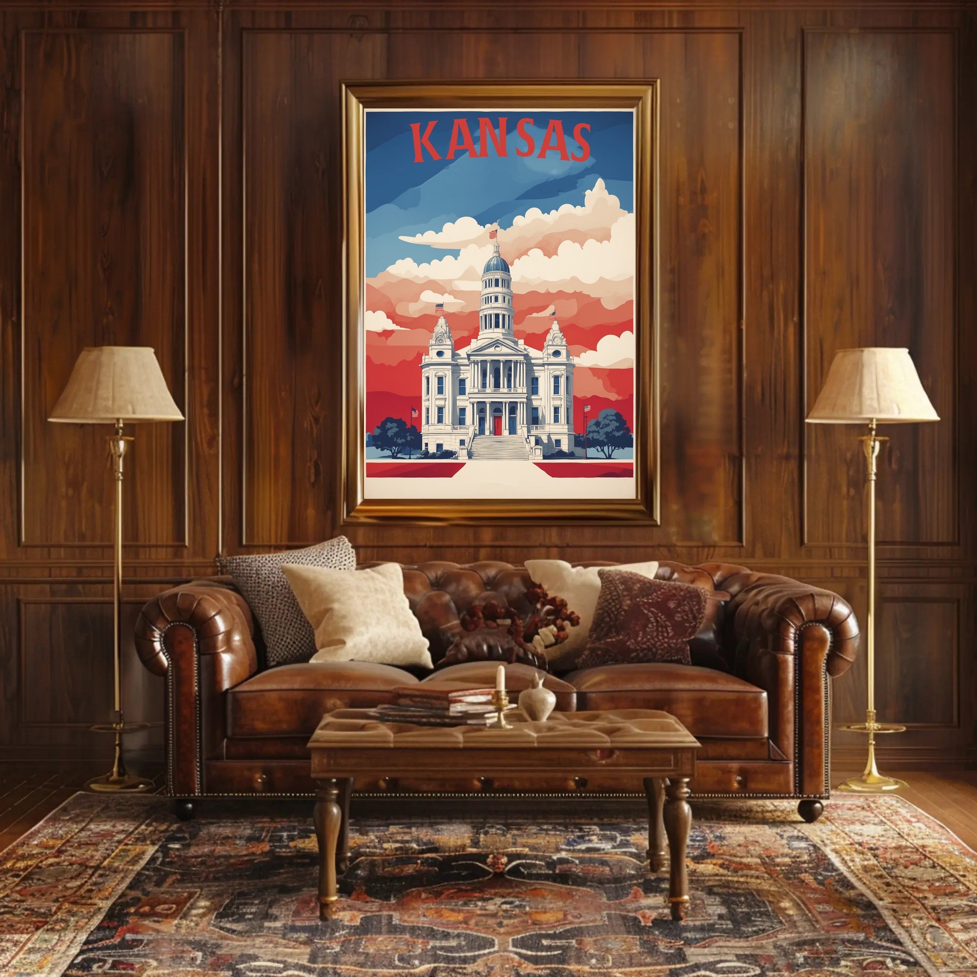 Kansas State Capitol Patriotic Vintage Travel Poster
