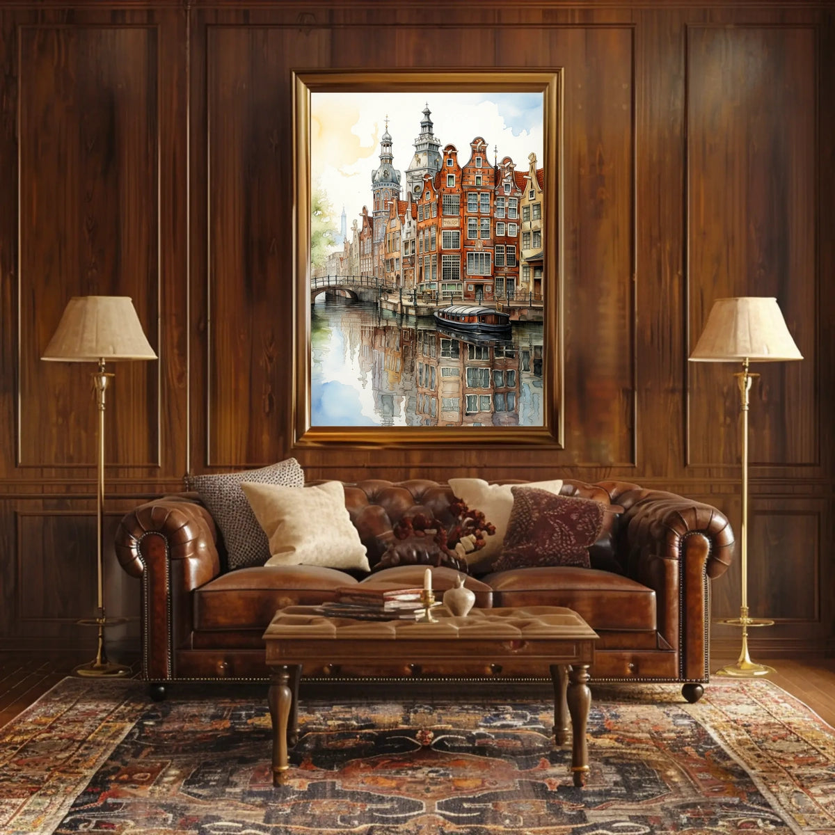 Amsterdam Canal Scene Classic Dutch Architecture Travel Poster