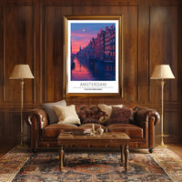 Amsterdam Evening Canal Scene: Urban or Cityscape Poster