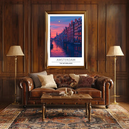Amsterdam Evening Canal Scene: Urban or Cityscape Poster