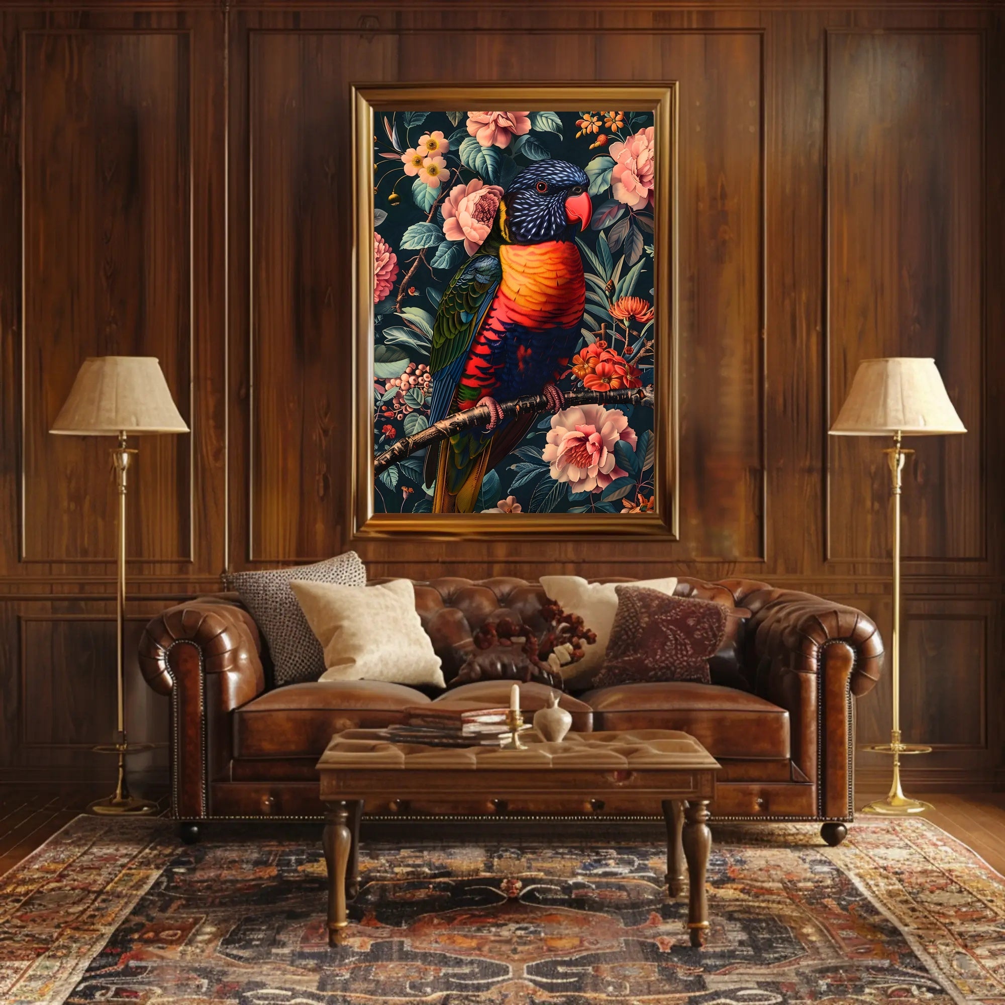 Vibrant Parrot Floral Paradise Poster Print