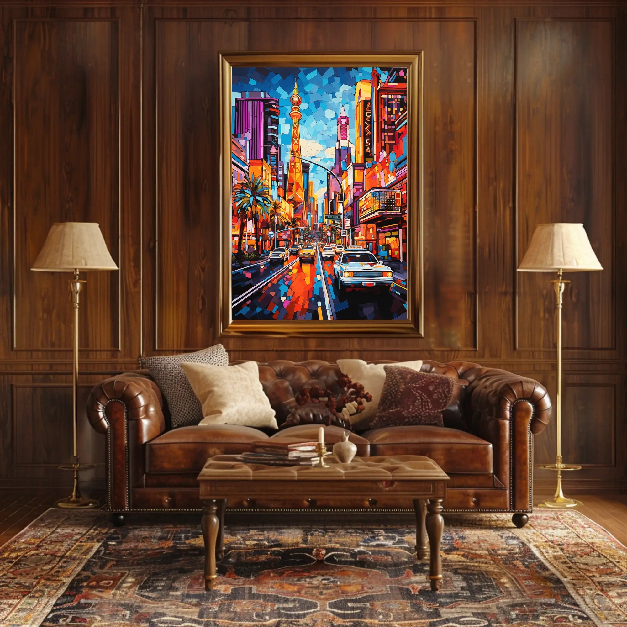 Vibrant Cityscape Mosaic with Eiffel Tower Artistic Poster