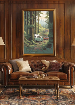 Serene Retro Escape Forest Camping Travel Poster