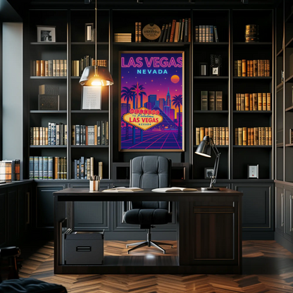 Las Vegas Nevada Neon Retro Skyline Poster