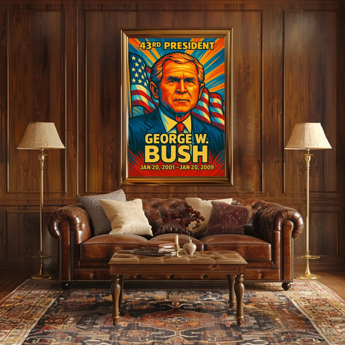 George W. Bush 43rd President of the United States Colorful Comic Book Style Poster