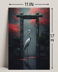 Tranquil Crane In A Mystical Garden Poster