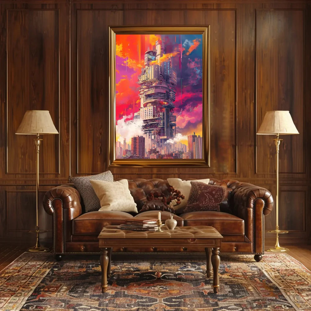 Futuristic Cityscape Art Deco Style Poster