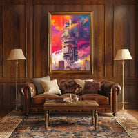Futuristic Cityscape Art Deco Style Poster