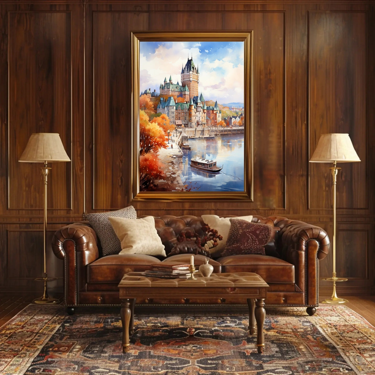 Castle Reflections on Tranquil Riverbank Travel Poster