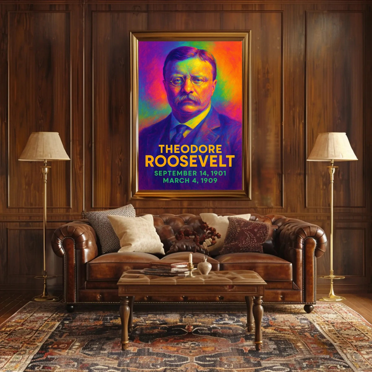 Theodore Roosevelt 26th President of the United States Neon Gradient Overlay Poster