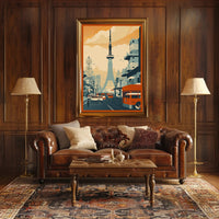 Retro Urban Cityscape at Sunset Poster