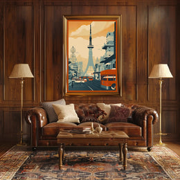 Retro Urban Cityscape at Sunset Poster
