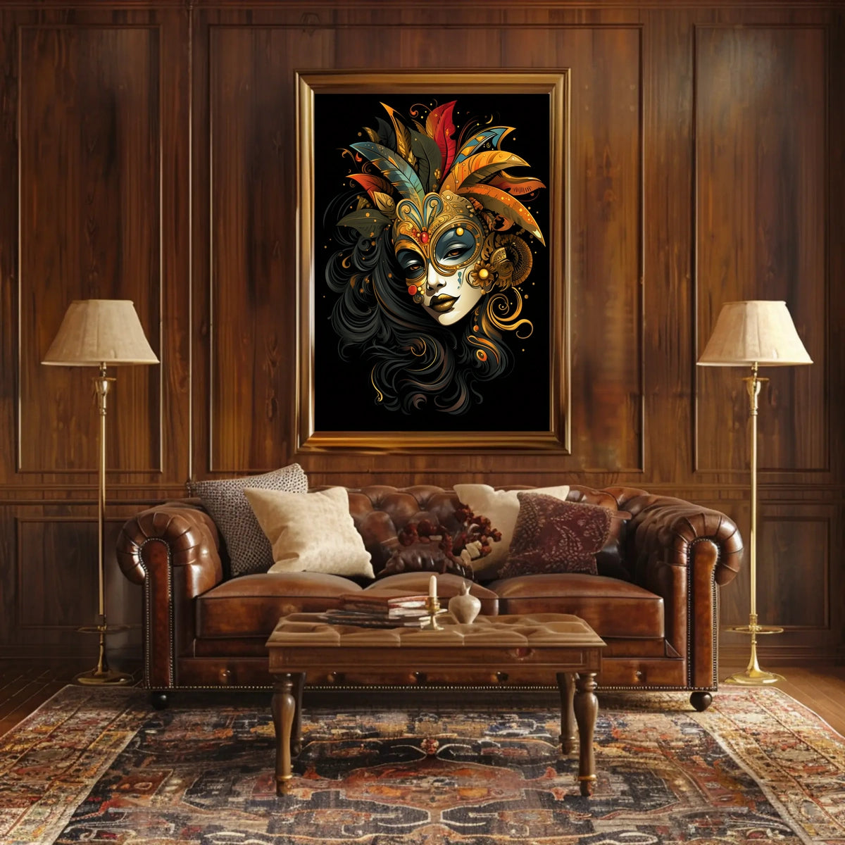 Masquerade Mystery Surrealism Vibrant Feathers Poster