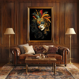 Masquerade Mystery Surrealism Vibrant Feathers Poster
