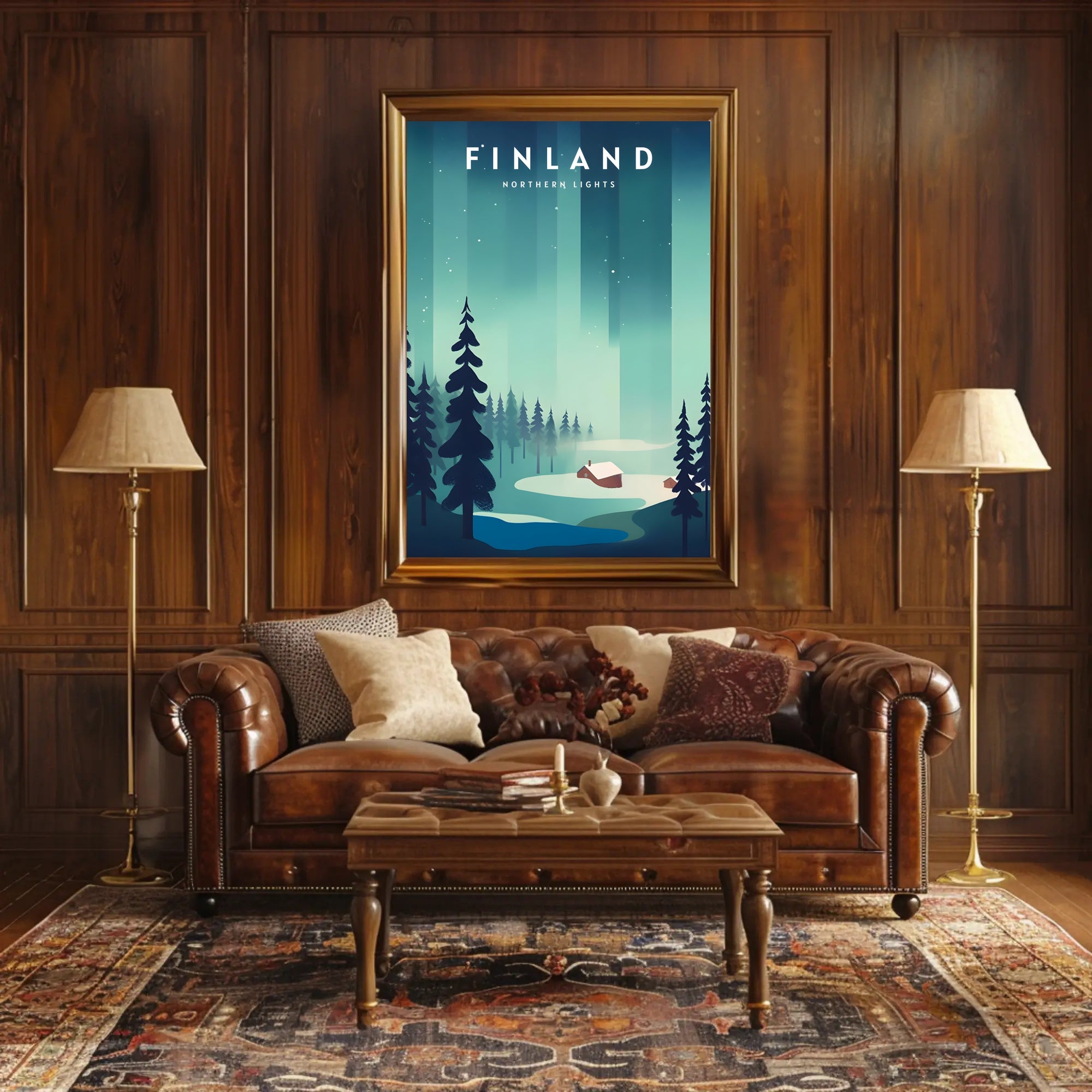 Northern Lights Finnish Wilderness Travel Poster