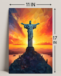 Sunset Over Christ The Redeemer Poster