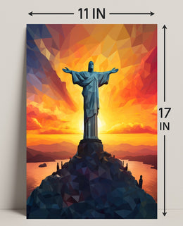 Sunset Over Christ The Redeemer Poster