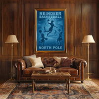 Reindeer Basketball At The North Pole Poster