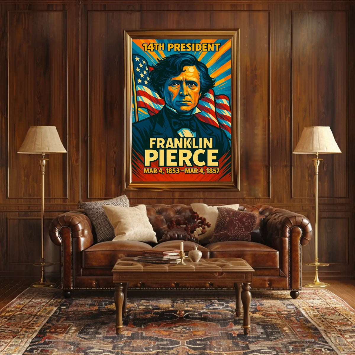 Franklin Pierce 14th President of the United States Colorful Comic Book Style Poster
