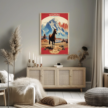 Wyoming Horse Wilderness Mountains Western Vintage Travel Poster