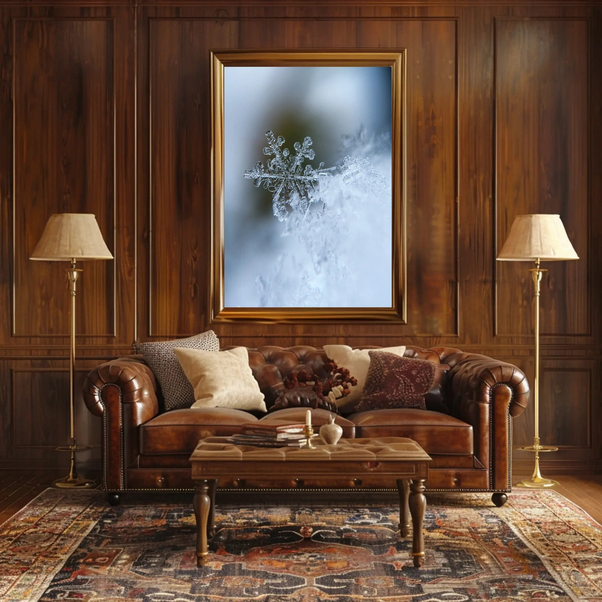 Intricate Snowflake Winter Scene Photorealistic Artistic Poster