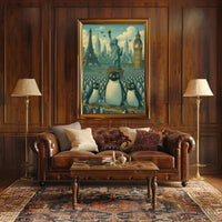 Whimsical Landmarks and Penguins Travel Poster