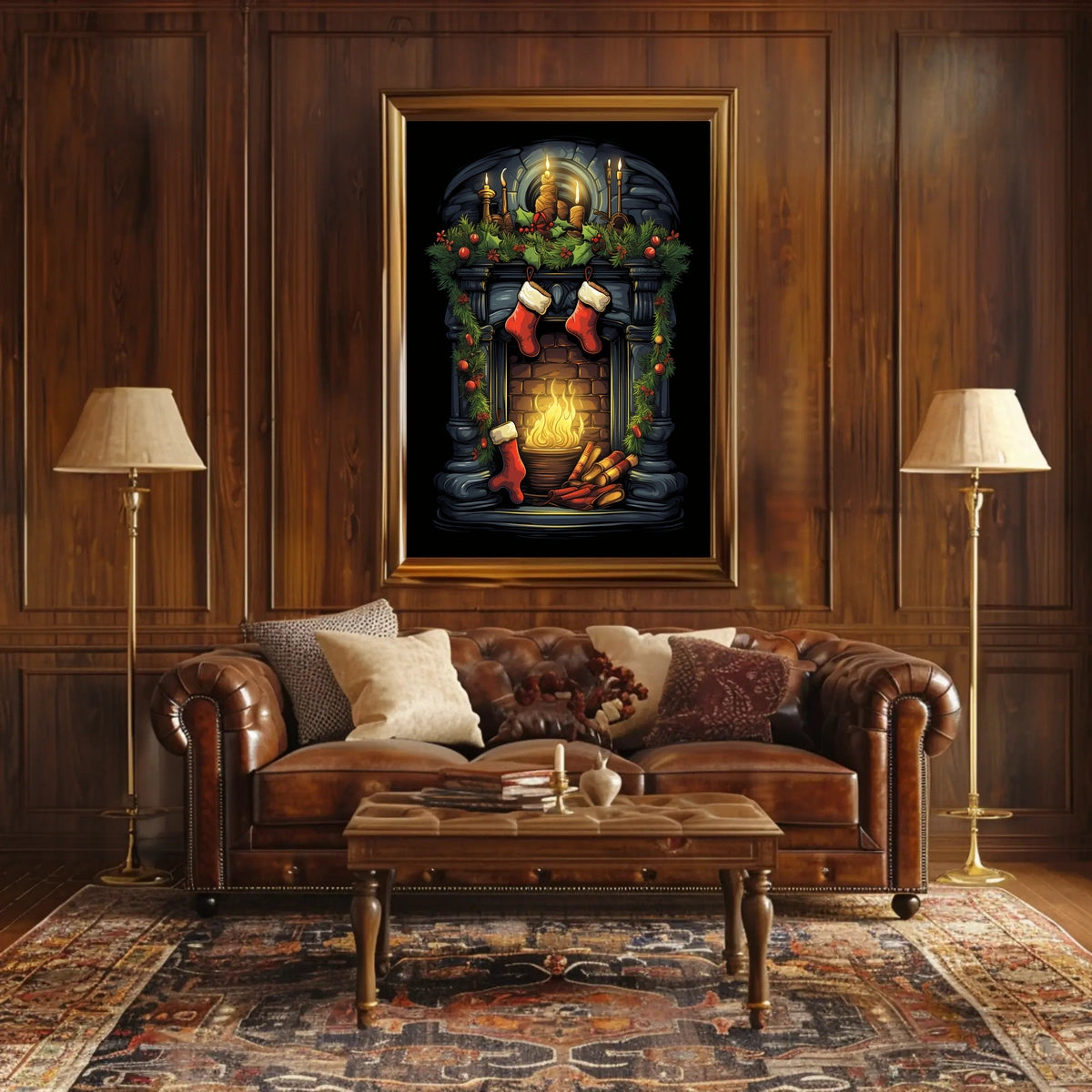Festive Fireplace Scene Poster