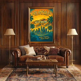 Los Angeles Vintage Hollywood Skyline Art Poster