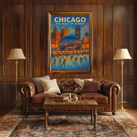 Chicago City Scene In Winter Landscape Wall Poster
