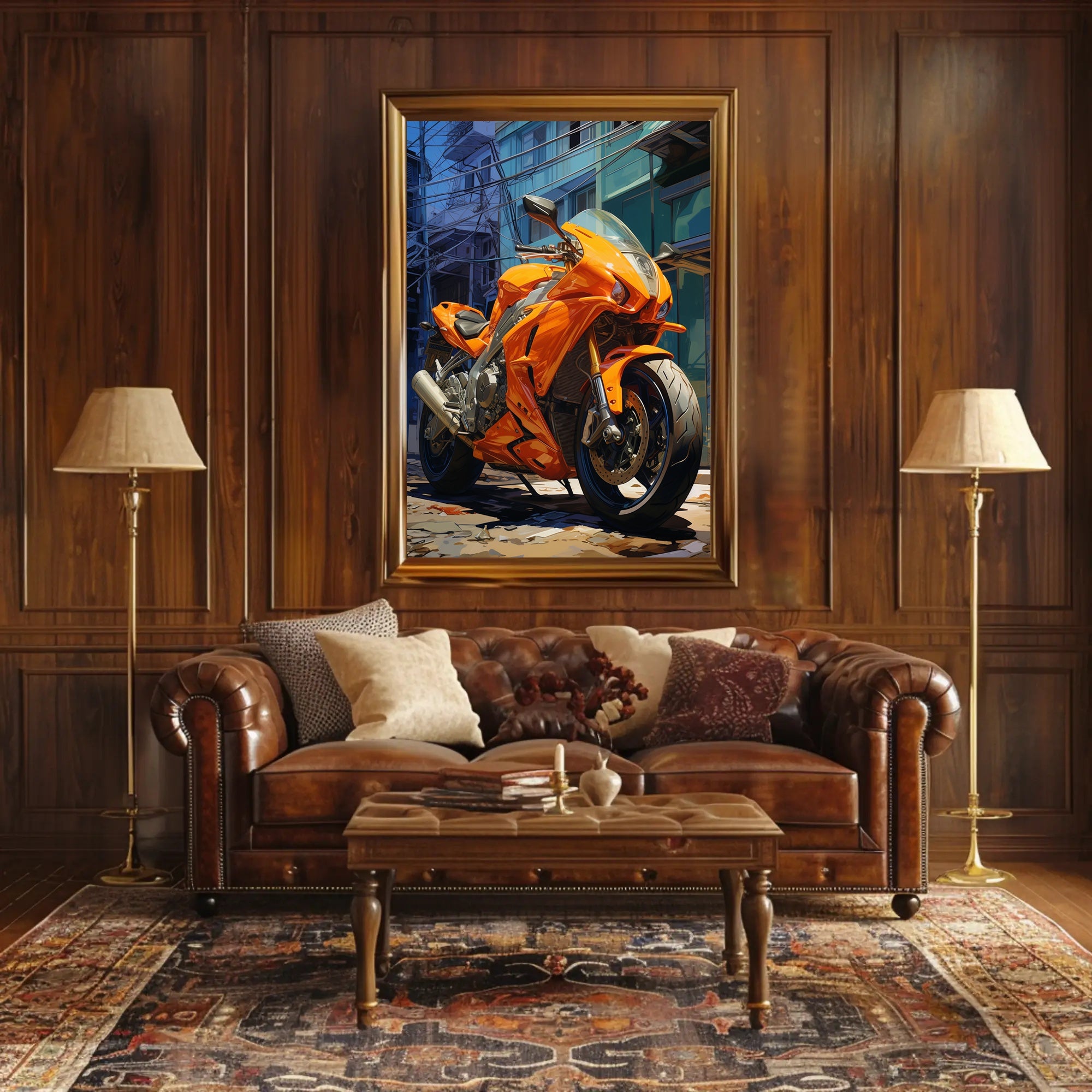 Vibrant Urban Motorcycle Poster PosterGoat