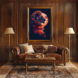 Majestic Lion Sunset Surrealism Art Poster