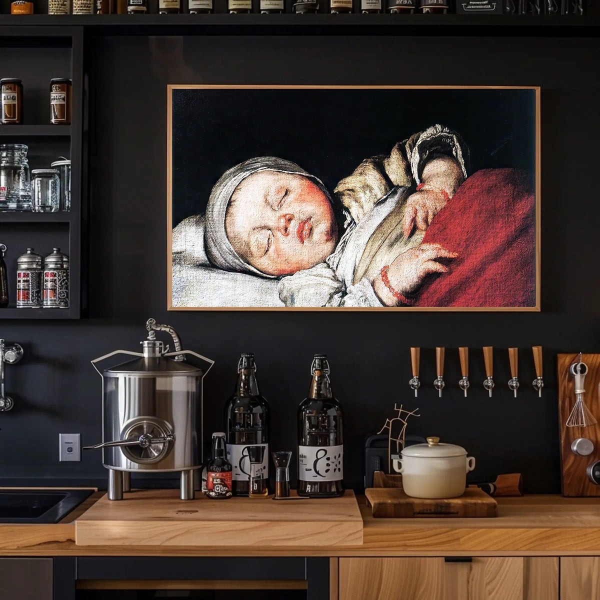 Sleeping Infant Amidst Historical Charm - Artistic Poster