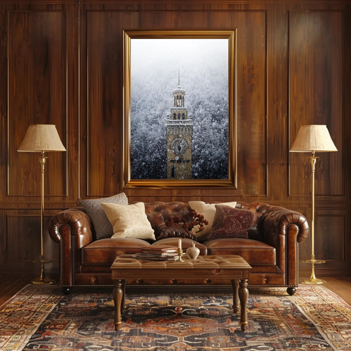 Snow-Covered Clock Tower Poster