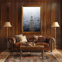Snow-Covered Clock Tower Poster