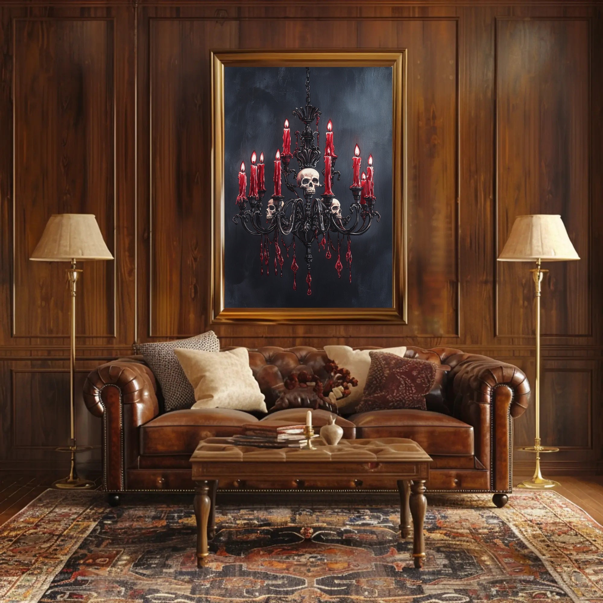 Gothic Chandelier With Skulls Poster