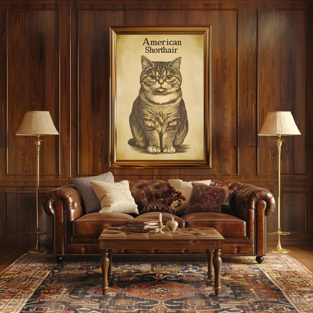 American Shorthair Cat Vintage Illustration Poster