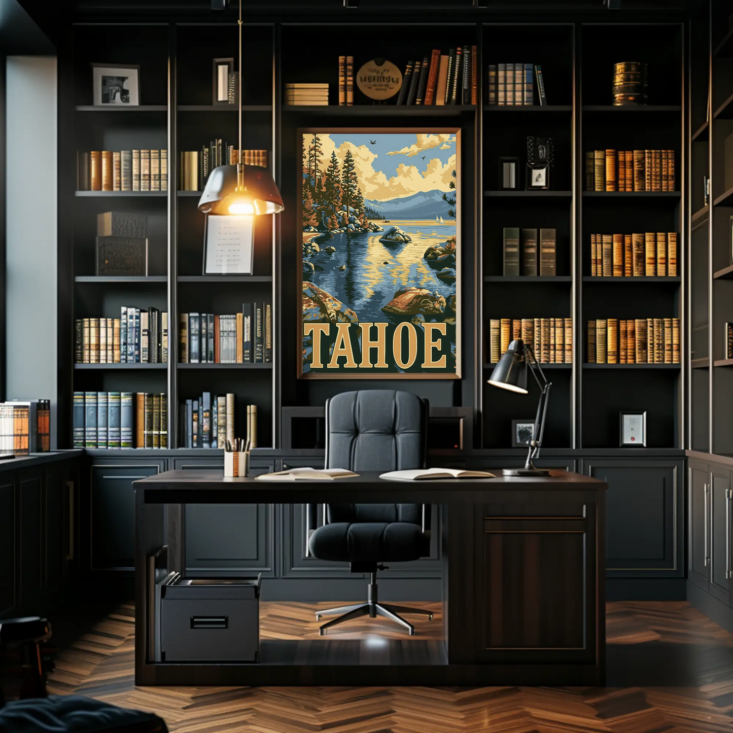 Lake Tahoe Sunset Pines Mountain Travel Poster