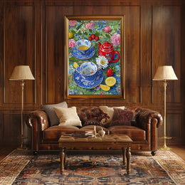 Vibrant Floral Tea Scene Poster with Artistic Poster PosterGoat
