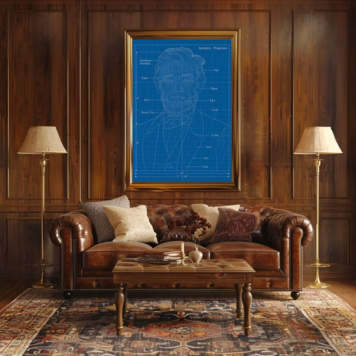 Isometric Projection Blueprint Poster