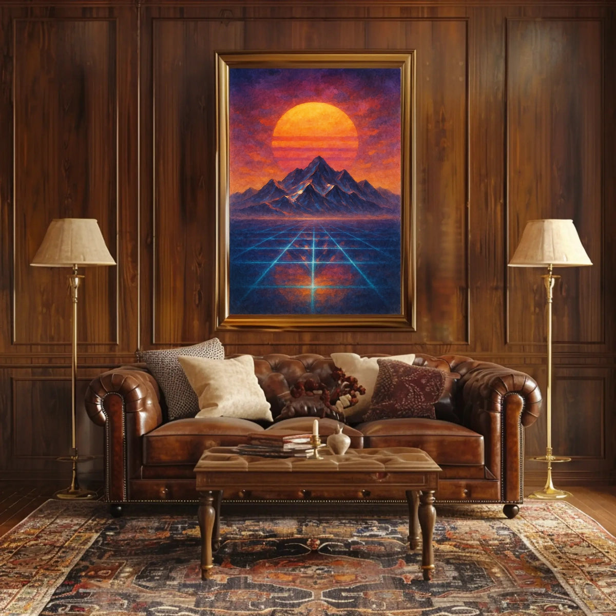 Surreal Landscape with Orange Sun: Abstract or Artistic Poster