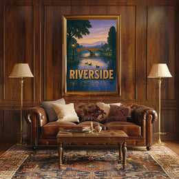 Serene Riverside Scene at Dusk Travel Poster