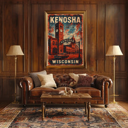 Vintage Kenosha Clock Tower Art Deco Cityscape Poster